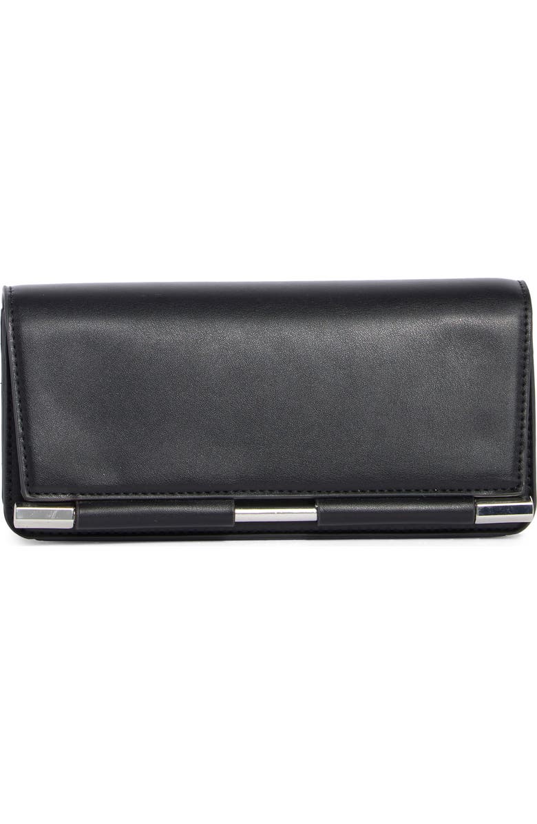 BCBG Bar Hardware Faux Leather Clutch, Main, color, Black