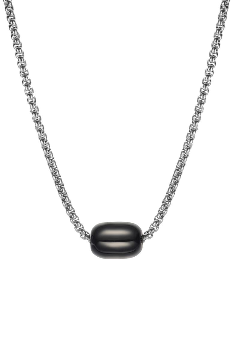 VAN HEUSEN Men's Stainless Steel Semiprecious Stone Bead Pendant Necklace, Main, color, Black