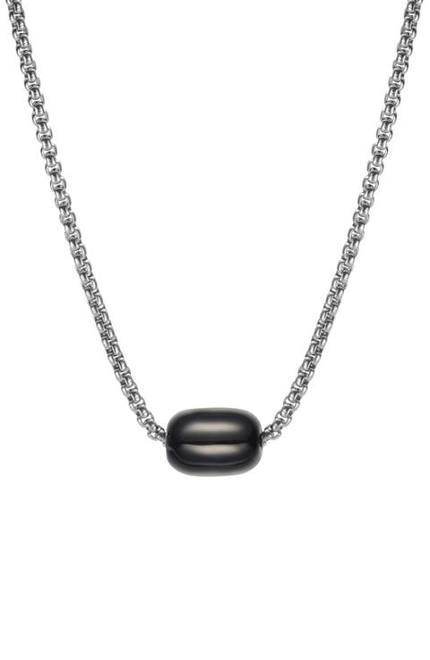 Men's Stainless Steel Semiprecious Stone Bead Pendant Necklace