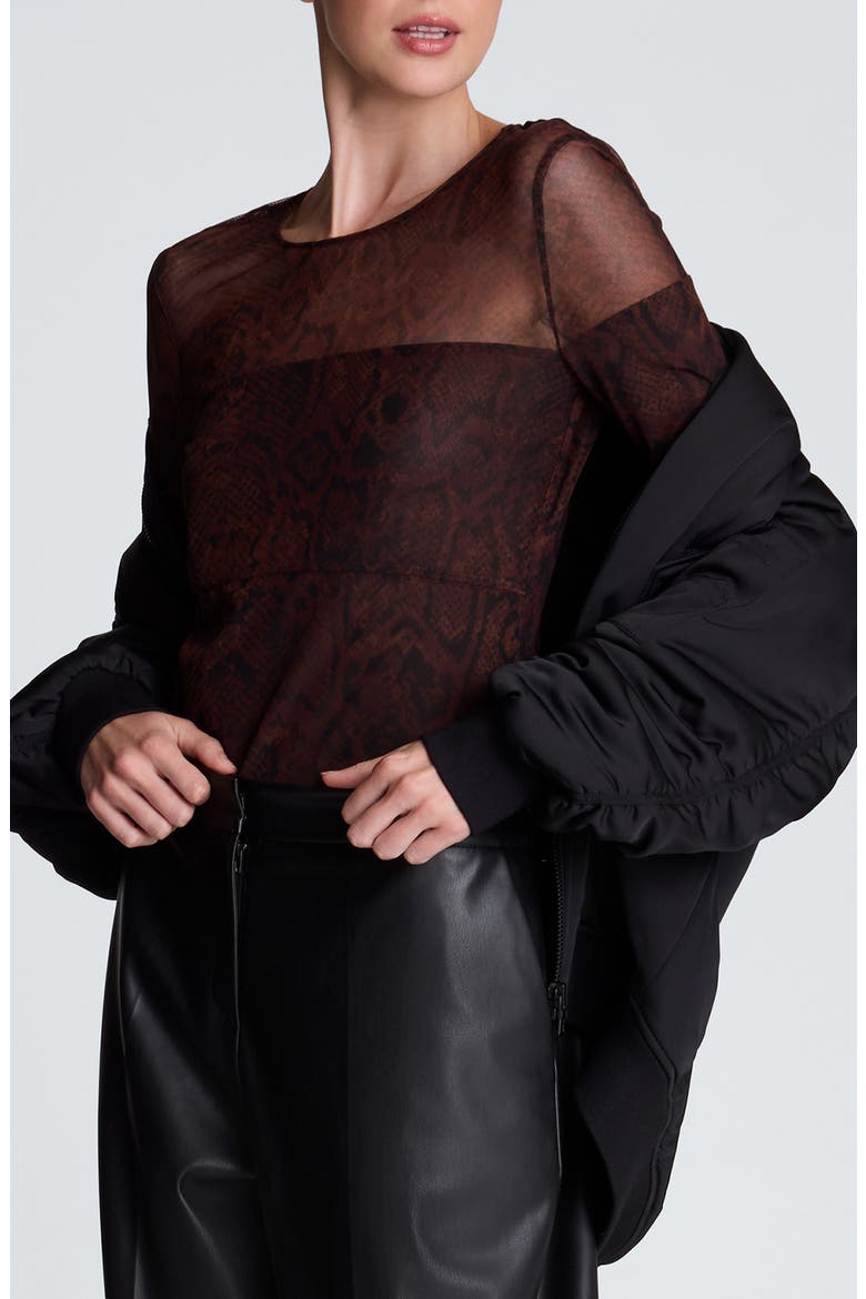 Mesh Long Sleeve Top, Alternate, color, MEDIUM BARK MULTI