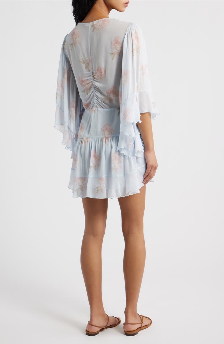 LoveShackFancy Auralie Floral Long Sleeve Minidress, Alternate, color, Blue Roan