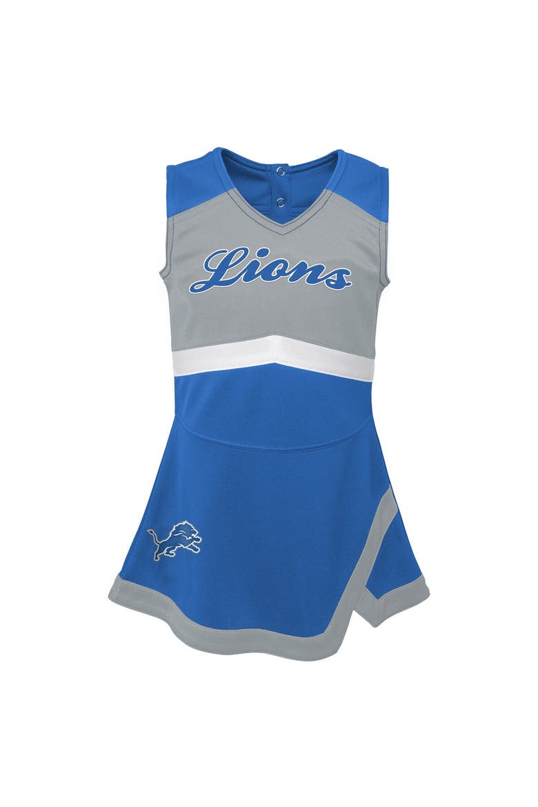 Girls Preschool Blue Detroit Lions Two-Piece Cheer Captain Jumper Dress with Bloomers Set, Alternate, color, Blue