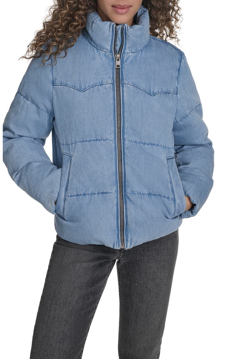Western Denim Puffer Jacket, Main, color, LIGHT WASH DENIM