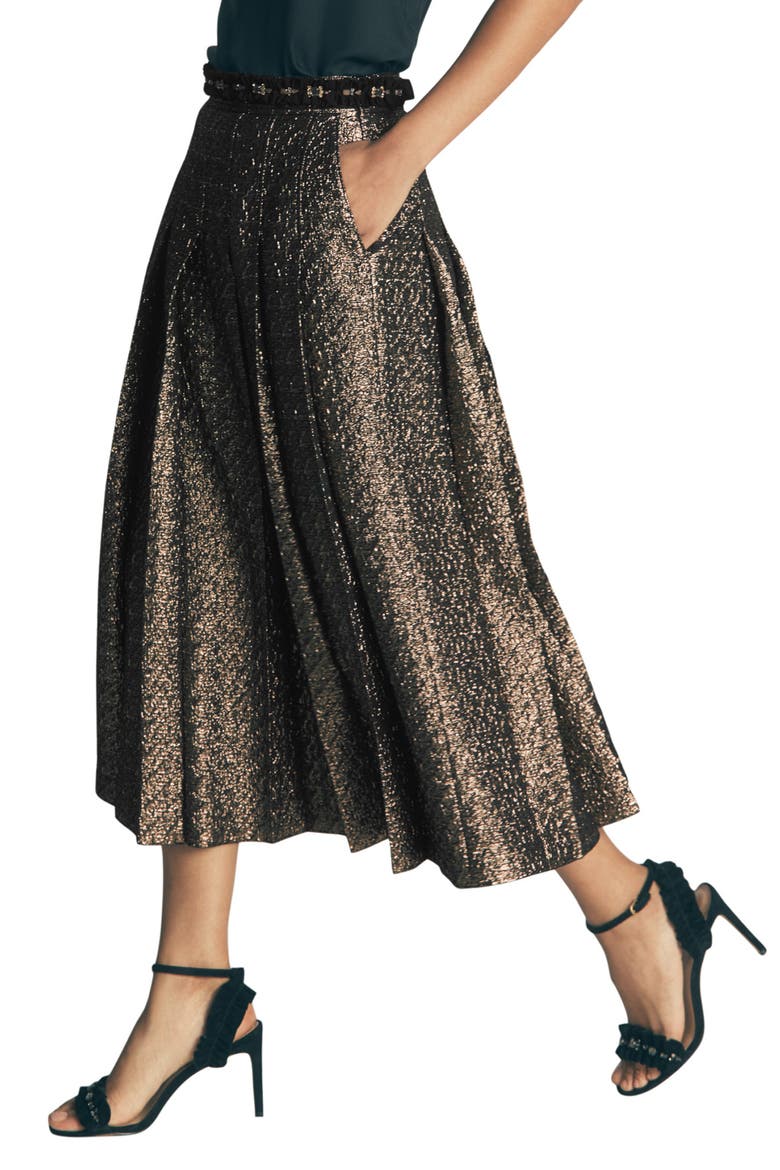 Aya Metallic Jacquard Midi Skirt, Main, color, GOLD