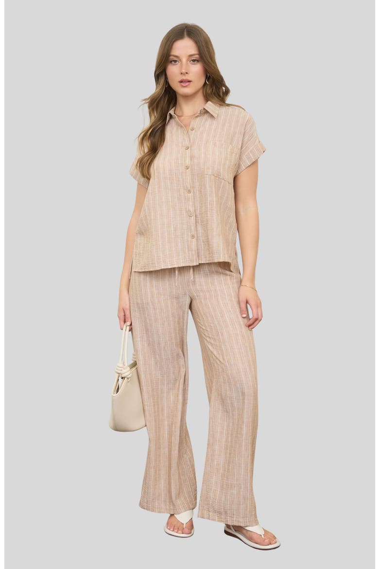 Stripe Cotton & Linen Button-Up Shirt, Alternate, color, KHAKI