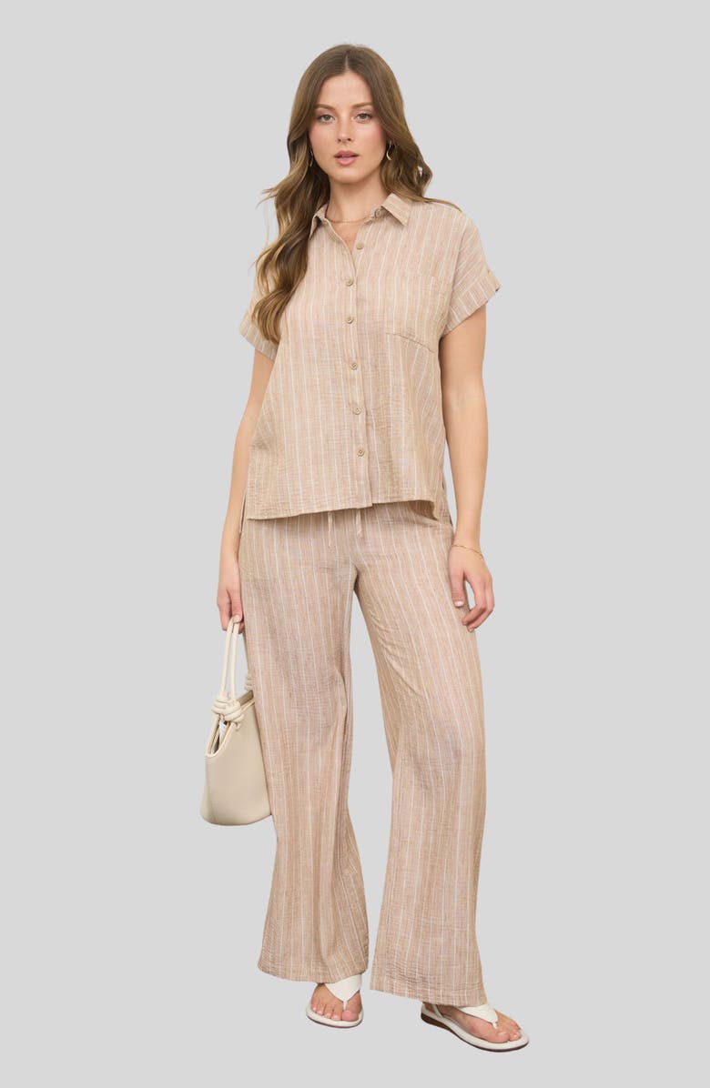 Blu Pepper Stripe Cotton & Linen Button-Up Shirt, Alternate, color, Khaki