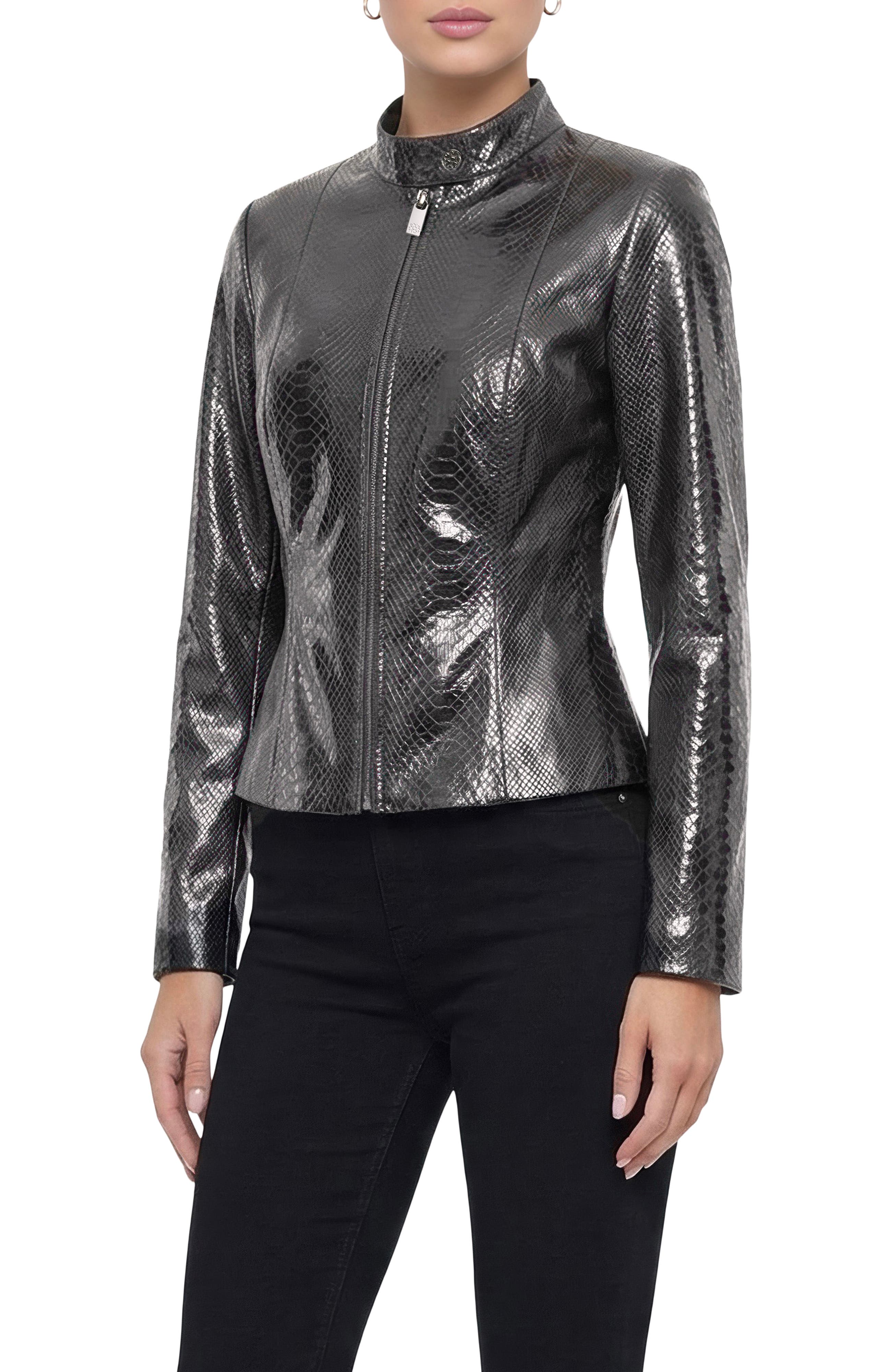 Genuine Metis Suede Pythn Printed Zip Jacket - image 2