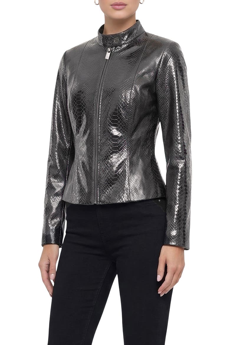Genuine Metis Suede Pythn Printed Zip Jacket, Alternate, color, ANTHRACITE