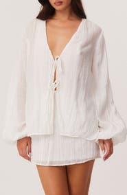 SNDYS Brandi Oversize Crinkle Tie Front Top