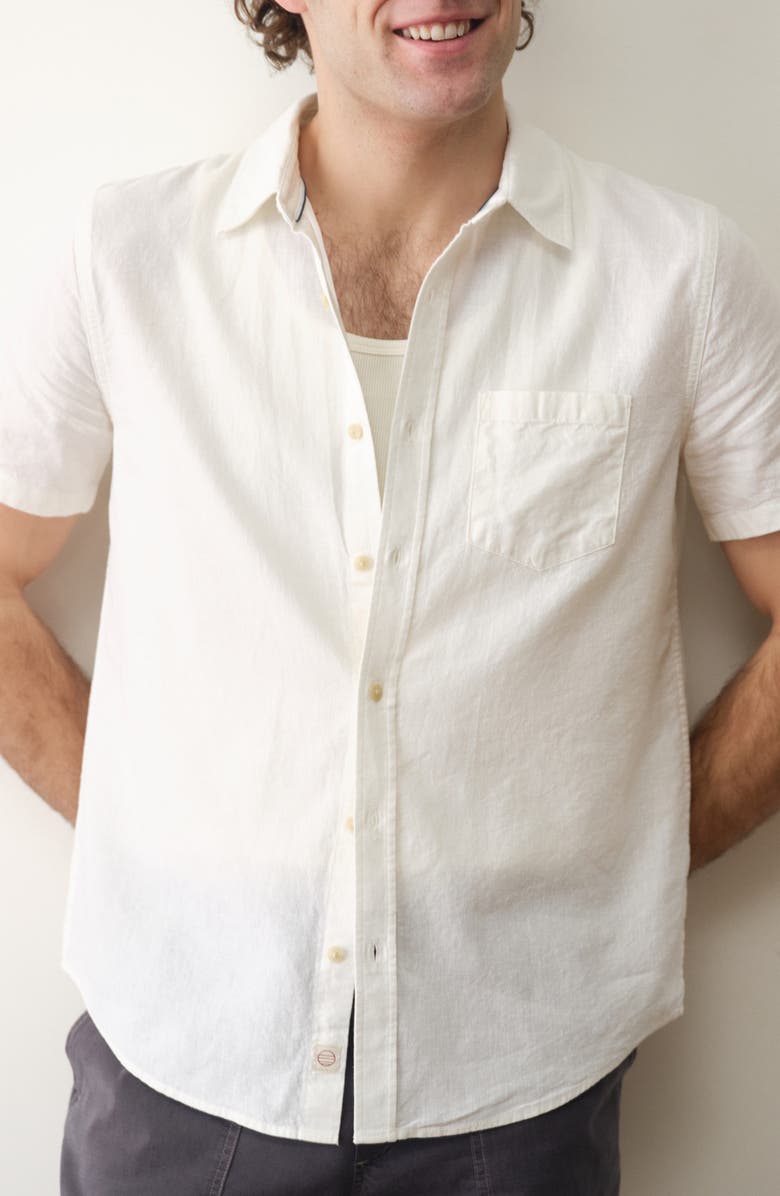 Marine Layer Better-than-Linen Hemp Blend Button-Down Shirt, Alternate, color, White