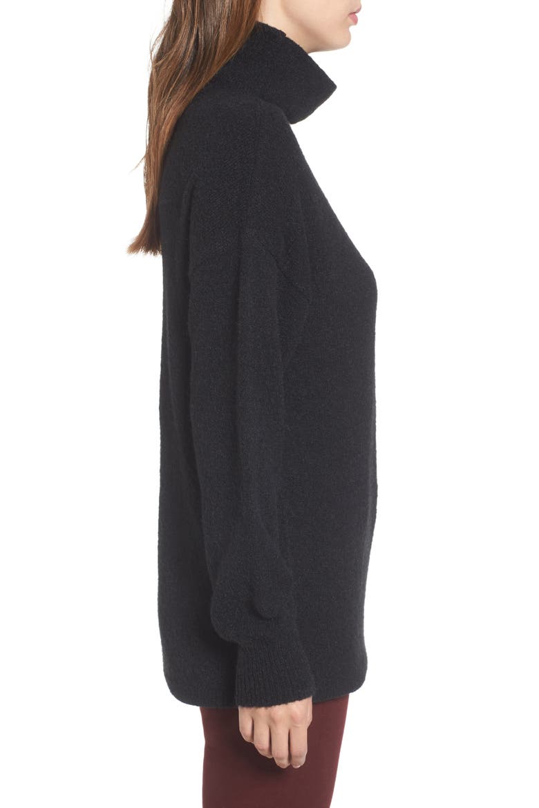 Bouclé Turtleneck Tunic Sweater, Alternate, color, BLACK