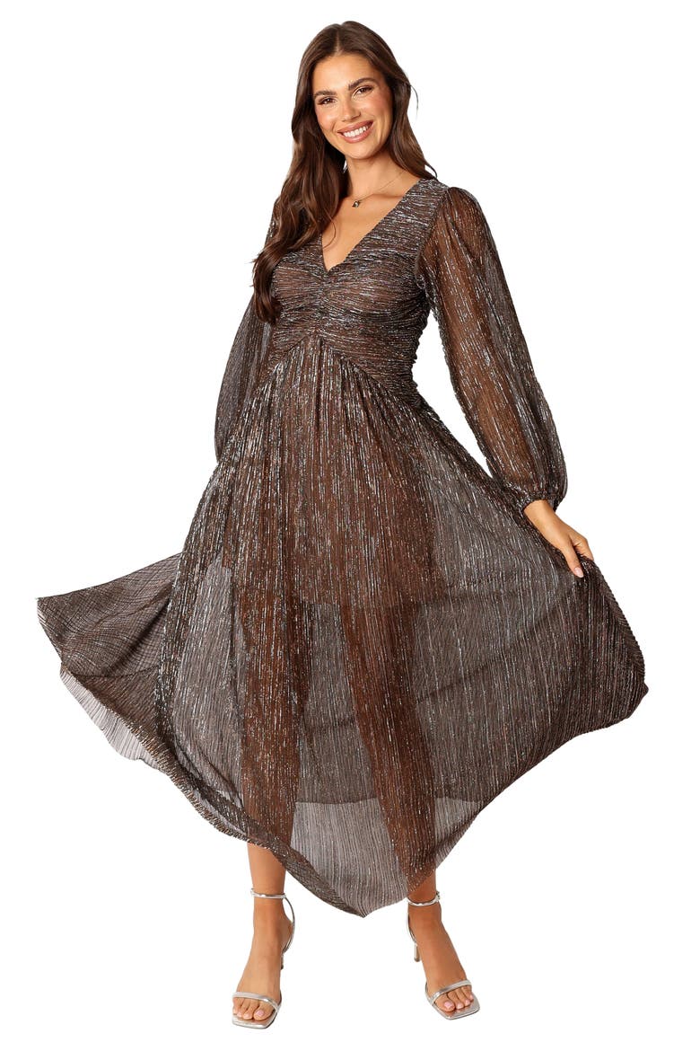 Lustre Long Sleeve Midi Dress, Alternate, color, BRONZE