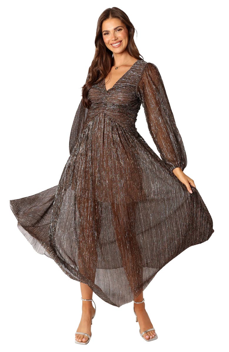 Petal & Pup Lustre Long Sleeve Midi Dress, Alternate, color, Bronze