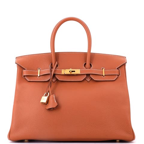 Birkin Handbag Brown Clemence with Gold Hardware 35