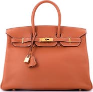 Pre-Owned Hermes Birkin Handbag Brown Clemence with Gold Hardware 35