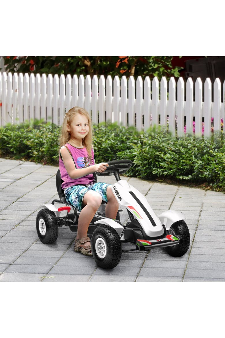 Kids Pedal Go Kart with Adjustable Seat, Handbrake, Non-Slip Rubber Wheels, Alternate, color, White