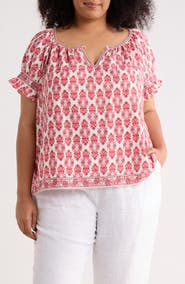 MAX STUDIO Keyhole Short Sleeve Top