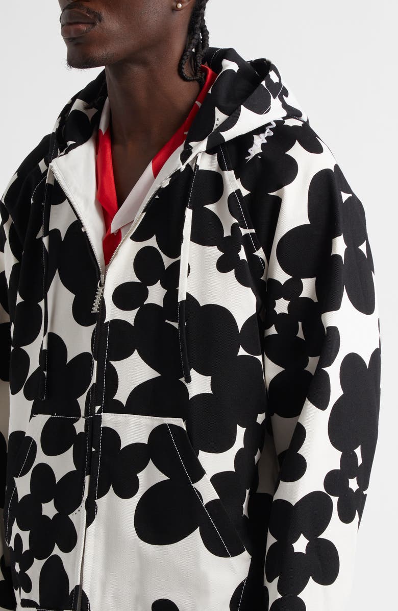 Marni Dillies Floral Cotton Gabardine Zip Hoodie, Alternate, color, 