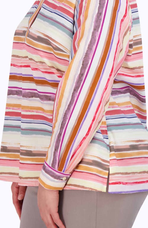 Shop Foxcroft Sophia Abstract Stripe Cotton Tunic Top In Multi Stripe