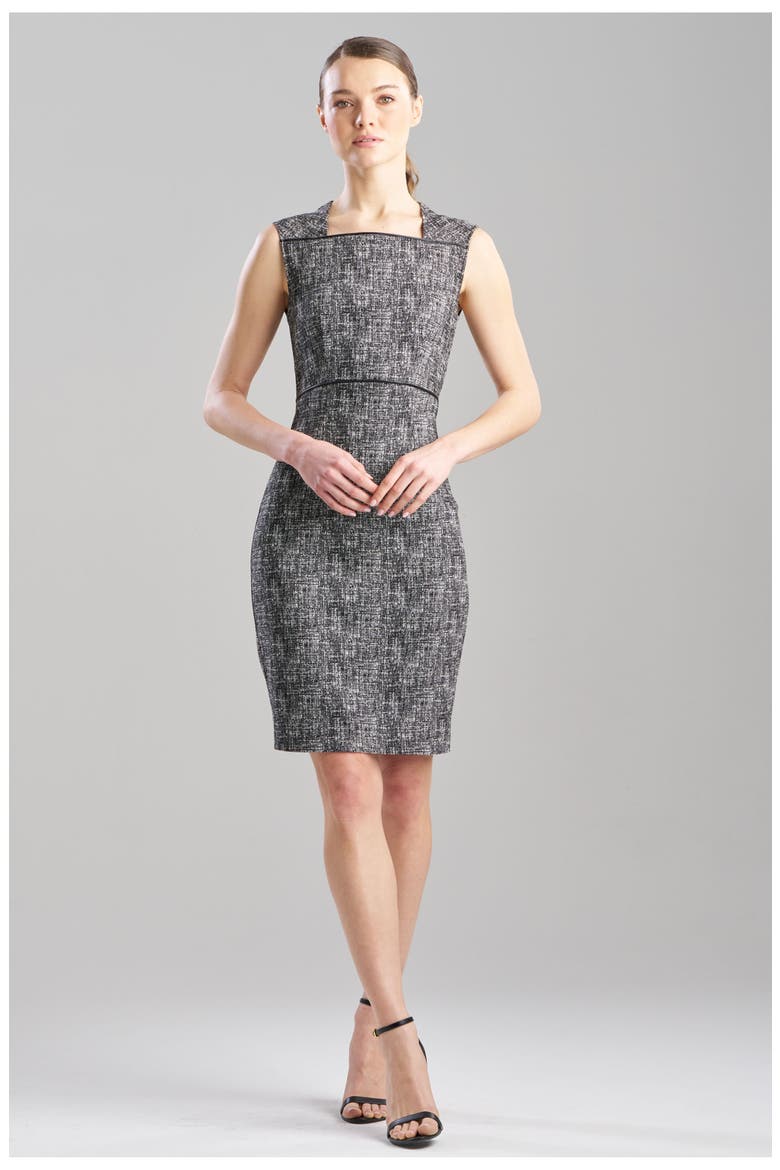 Double Weave Jqd Square Neck Sheath Dress, Main, color, BLACK/WHITE