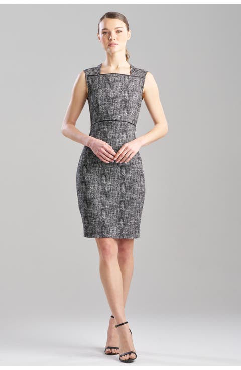 Double Weave Jqd Square Neck Sheath Dress