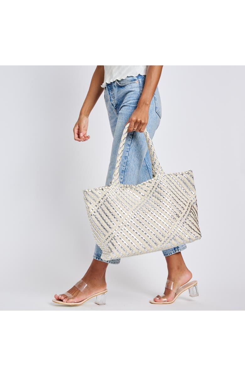 MODA LUXE Solana - Mixed Material Tote, Alternate, color, Silver Ivory