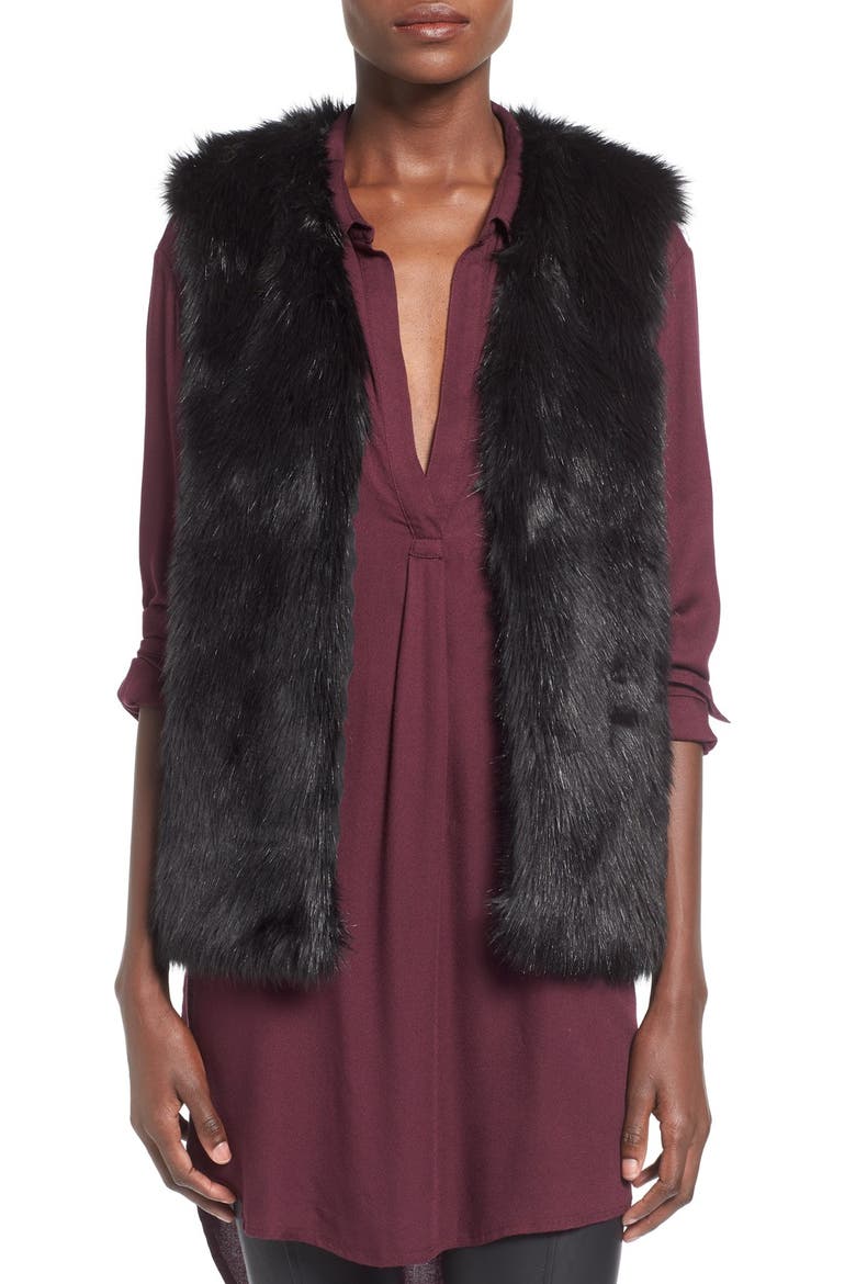 Faux Fur Vest, Main, color, BLACK