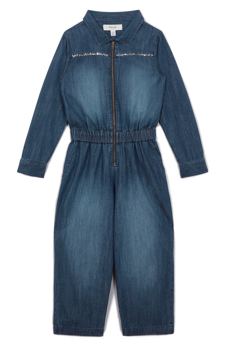 Reiss Kids' Marnie Denim Jumpsuit, Main, color, Blue
