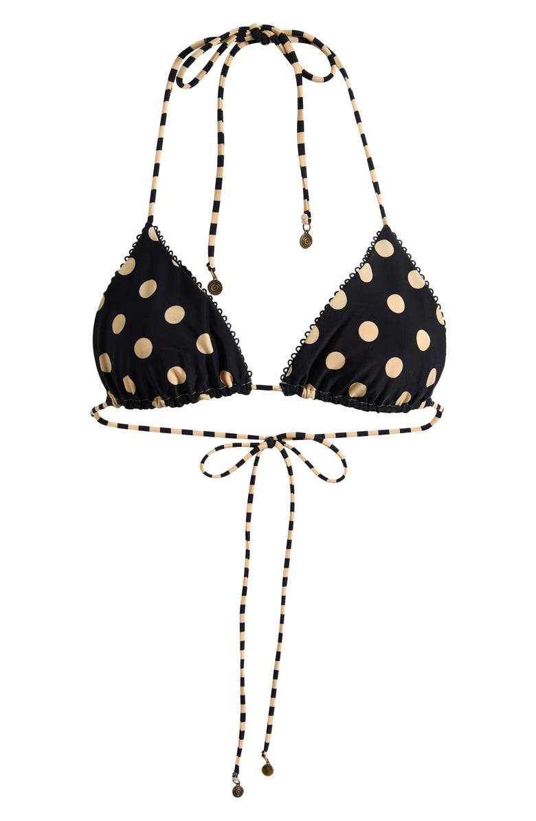 JADED LONDON Reversible Polka Dot Picot Trim Triangle Bikini Top, Alternate, color, Black