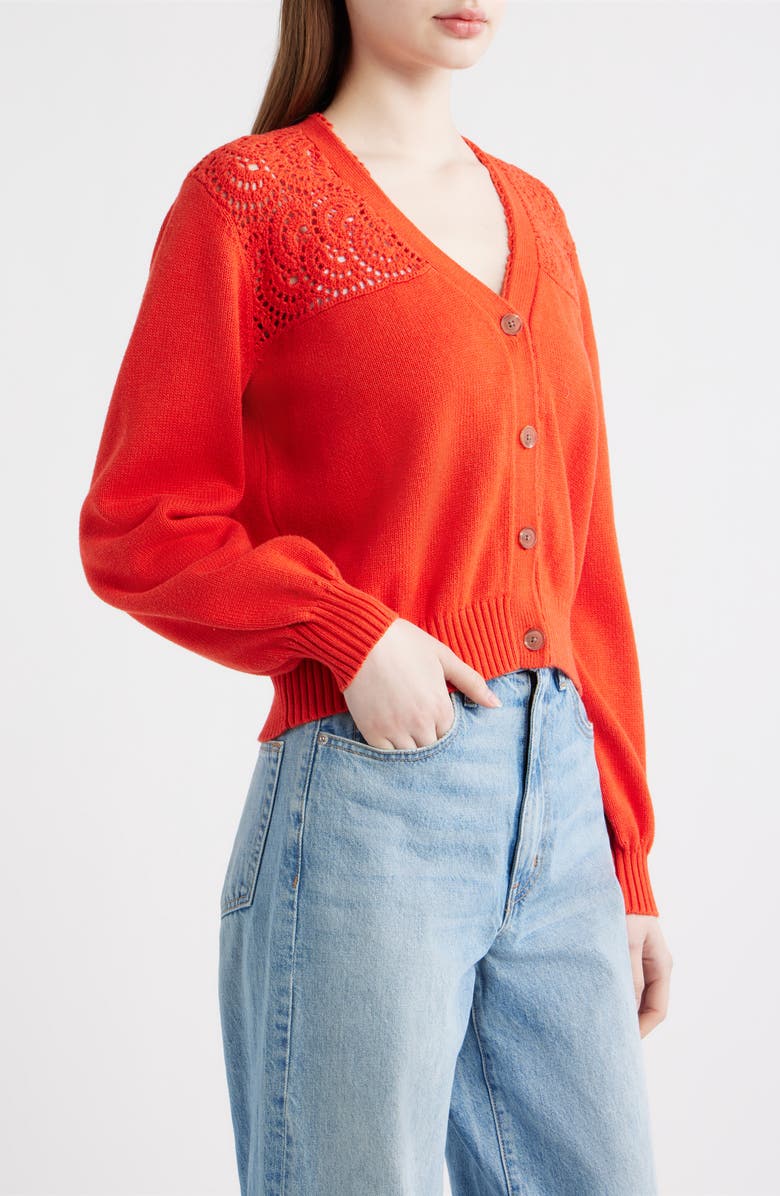 Pendleton Openwork Detail Cotton Cardigan, Alternate, color, Poppy