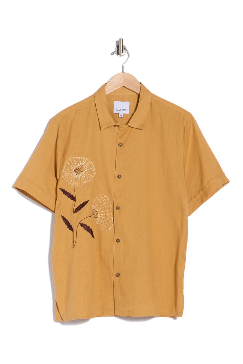 Imaran Embroidered Button-Up Shirt, Alternate, color, CAMEL