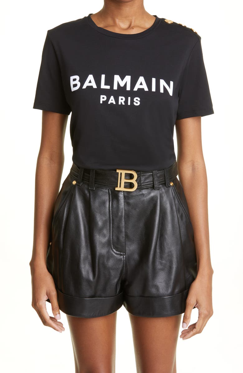 Balmain Button Shoulder Cotton Logo Tee, Main, color, 