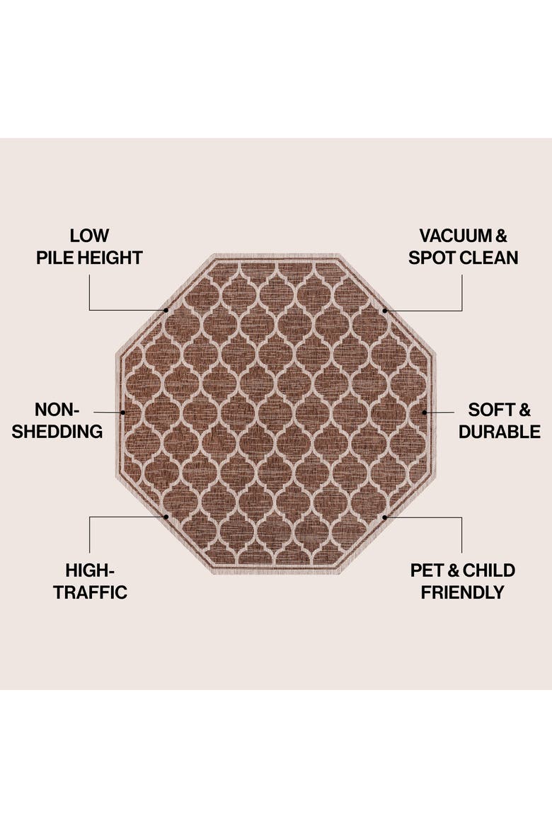 Trebol Moroccan Trellis Textured Weave Octagon Indoor/Outdoor Area Rug, Alternate, color, Espresso/Taupe