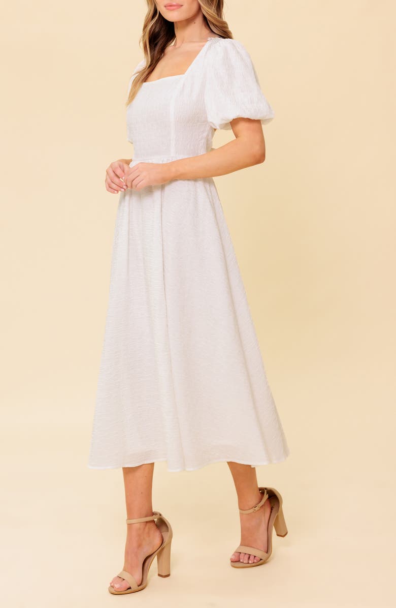 FLYING TOMATO Puff Sleeve Tie Back Fit & Flare Midi Dress, Alternate, color, 