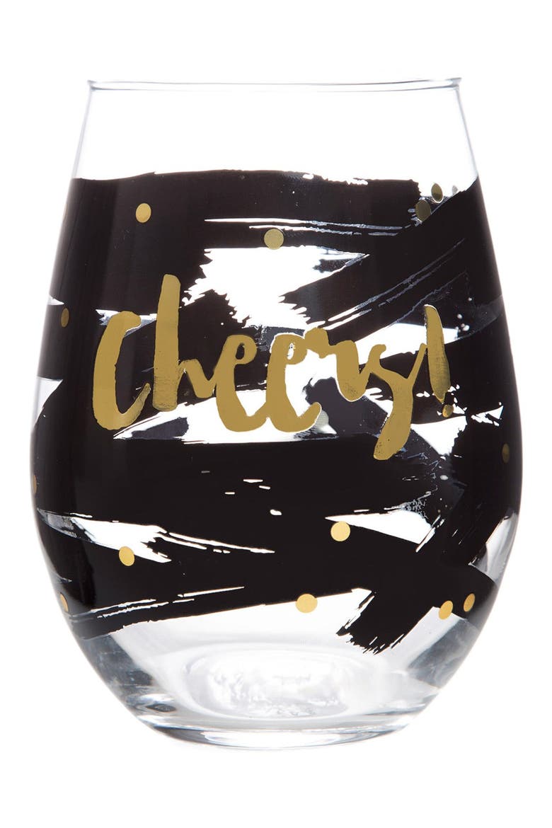 'Cheers' Stemless Wine Glass, Main, color, BLACK