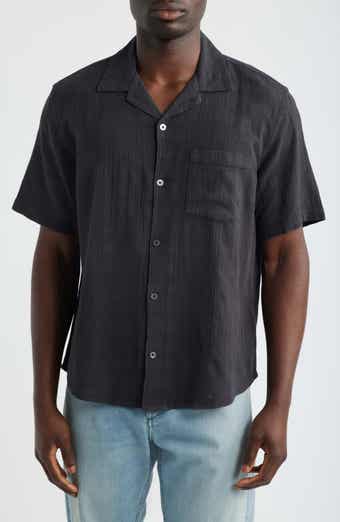 Washed Dobby Check Cotton Seersucker Camp Shirt