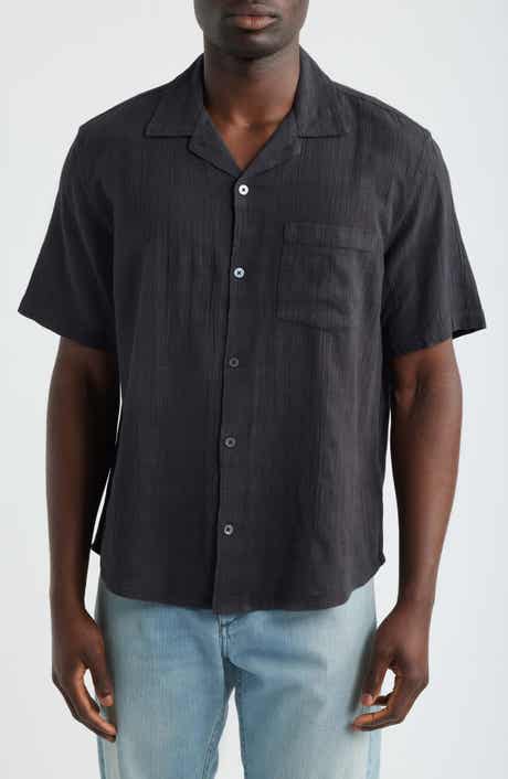 Washed Dobby Check Cotton Seersucker Camp Shirt