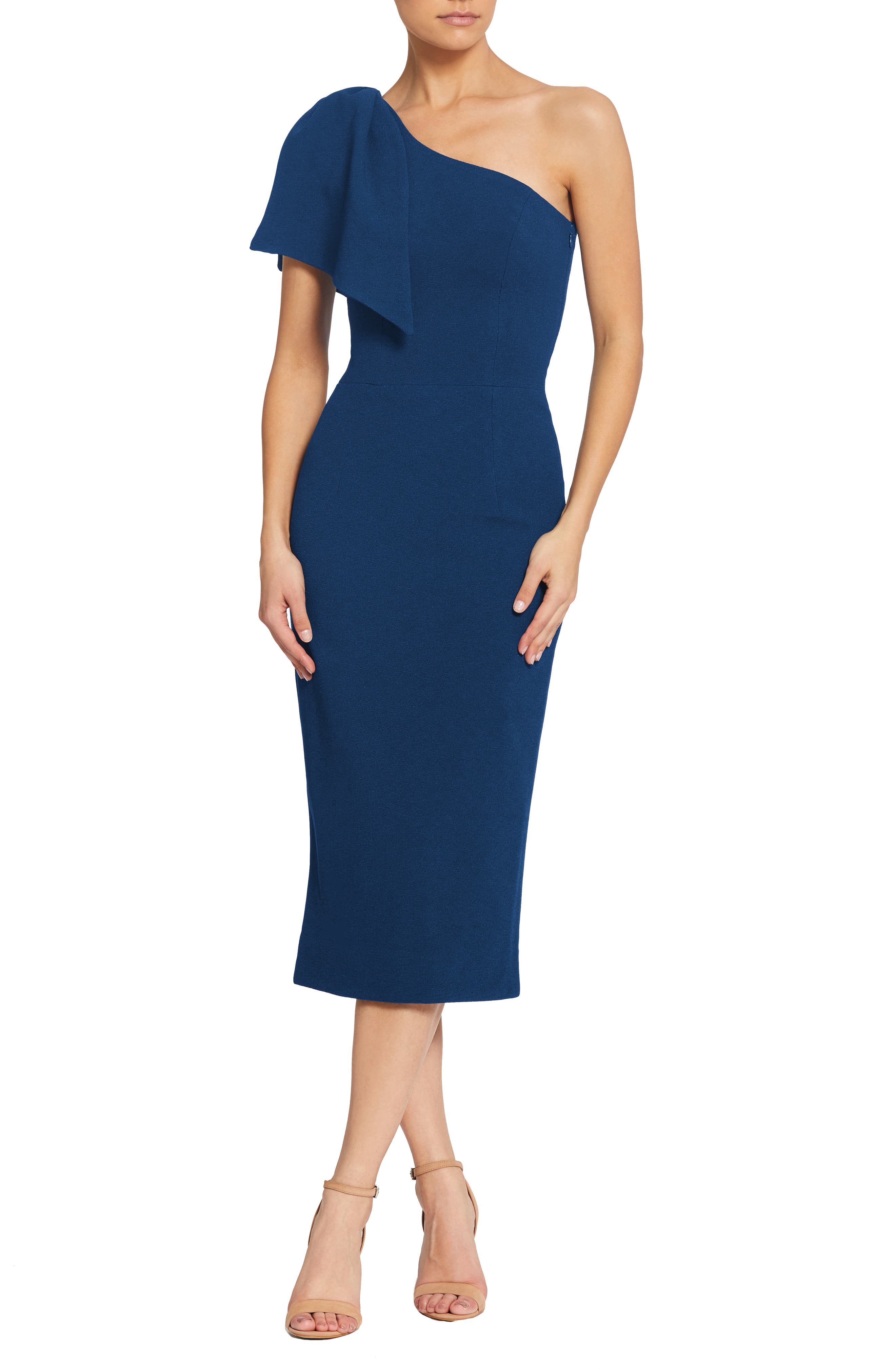 tiffany one-shoulder midi dress Dress The Population Tiffany One Shoulder Midi Dress - Midnight