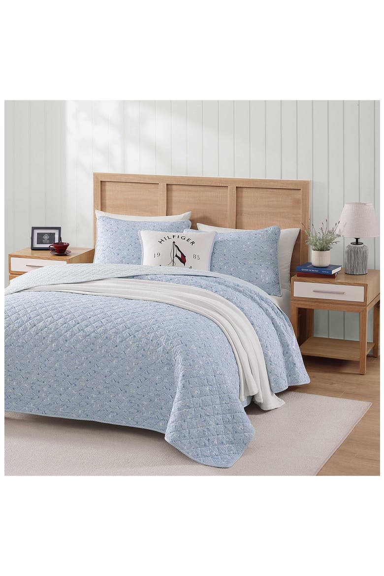 Boating Flags Comforter & Shams Set, Alternate, color, SOFT BLUE/ WHITE