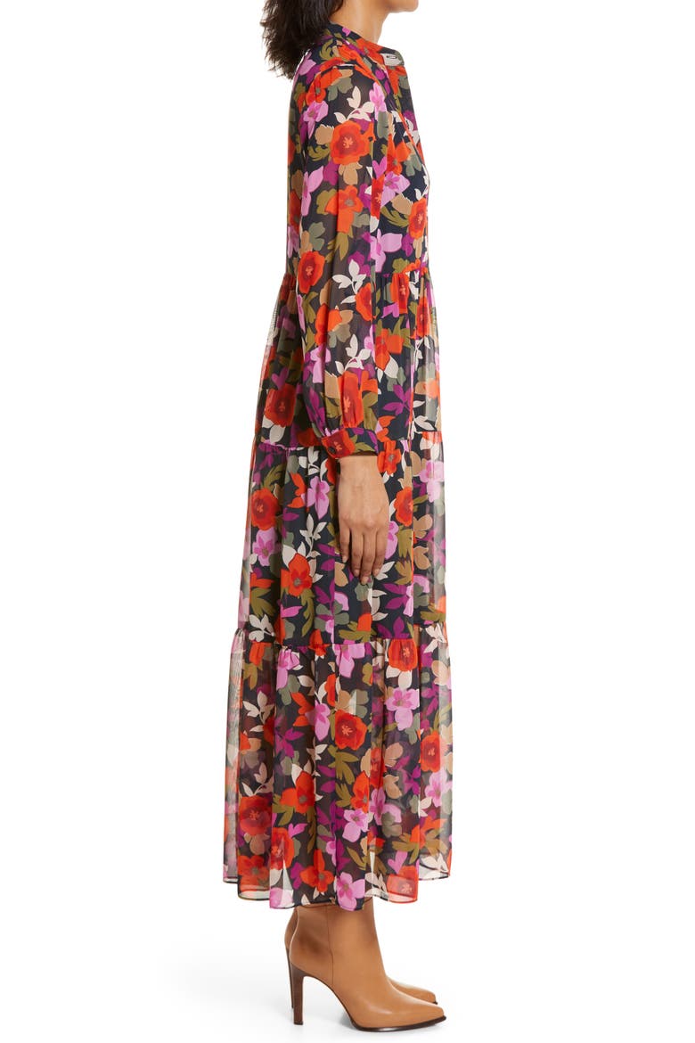 Bold Floral Long Sleeve Maxi Shirtdress, Alternate, color, DEEP NAVY/ FLAME
