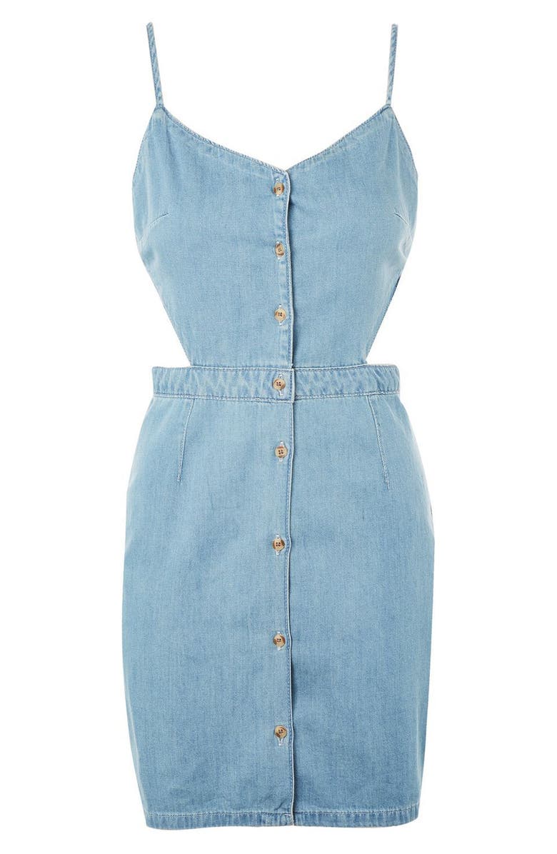 Topshop Cutout Denim Dress, Alternate, color, 