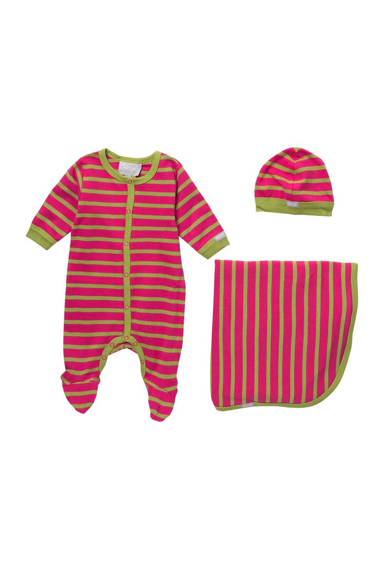 Coccoli Cotton Stripe Print Footie, Cap, & Blanket 3-Piece Set, Main, color,