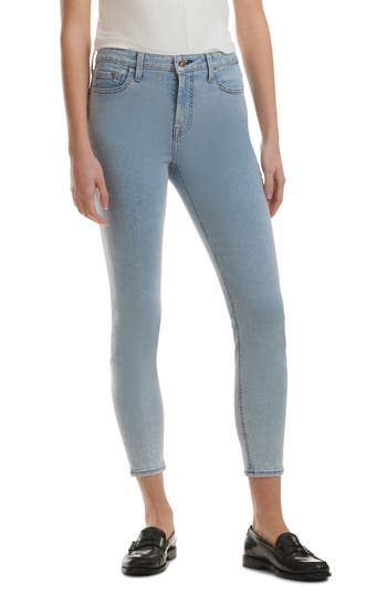 Jen7 By 7 For All Mankind Bleach Splatter Hem Crop Skinny Jeans In Yellow