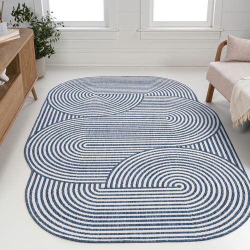 Jonathan Y Margot Modern Geometric Arch Stripe Indoor/outdoor Shaped Area Rug In Cream/navy