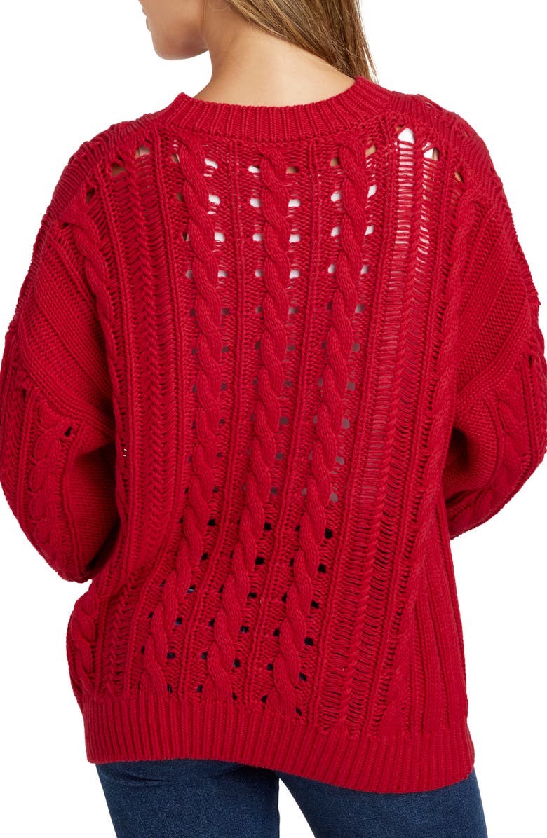 Splendid Martyne Cotton Cable Crewneck Sweater, Alternate, color, Ruby