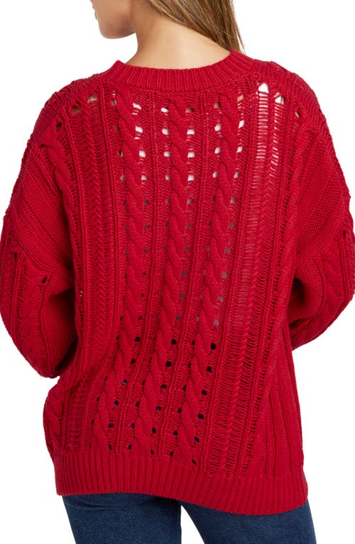 Splendid Martyne Cotton Cable Crewneck Sweater In Ruby