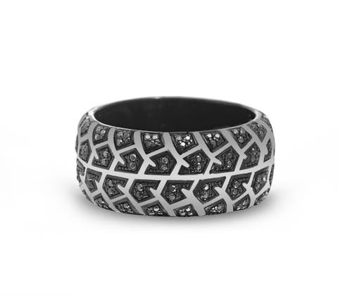 Born Tire Tread Silver & Black Diamond Ring