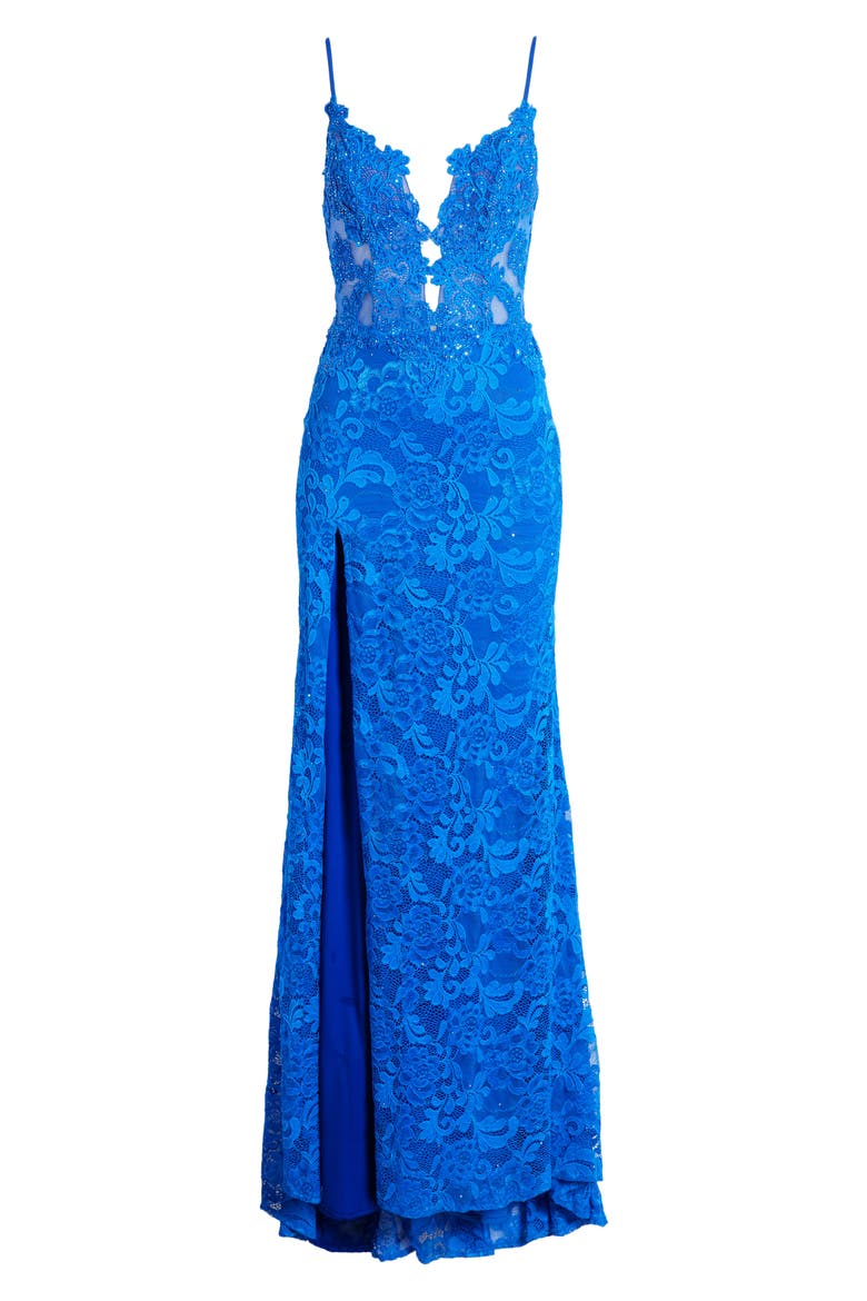 Stretch Lace Gown, Alternate, color, ROYAL BLUE