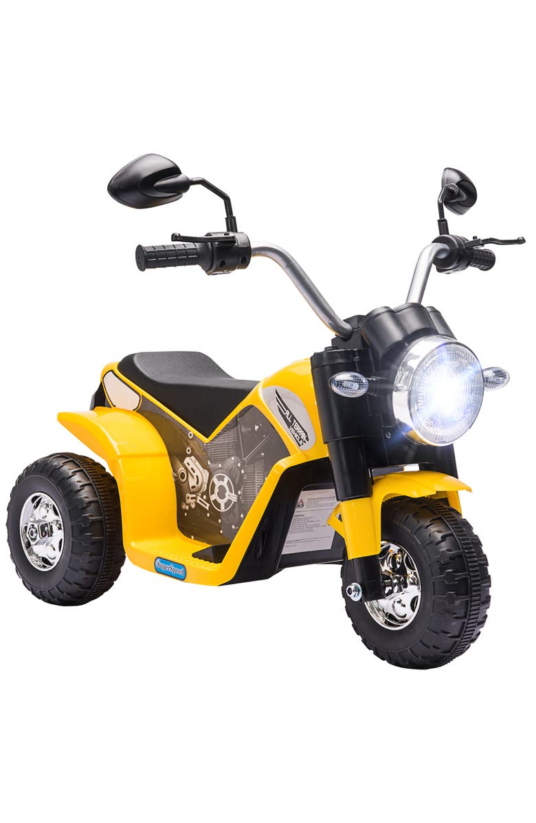 Aosom 6V Kids Electric Motorcycle with Horn, Headlights, Realistic Sounds, 3-Wheels, Main, color, Yellow