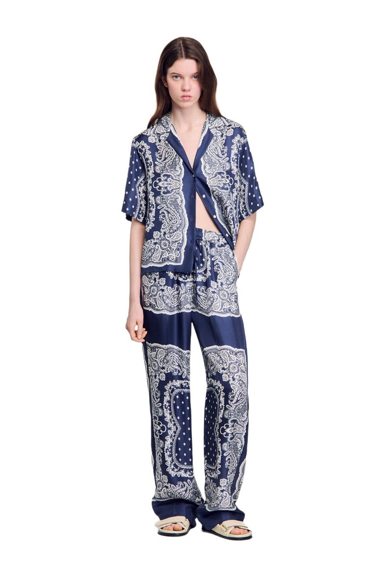 Bandana-print floaty trousers, Main, color, Blu / white
